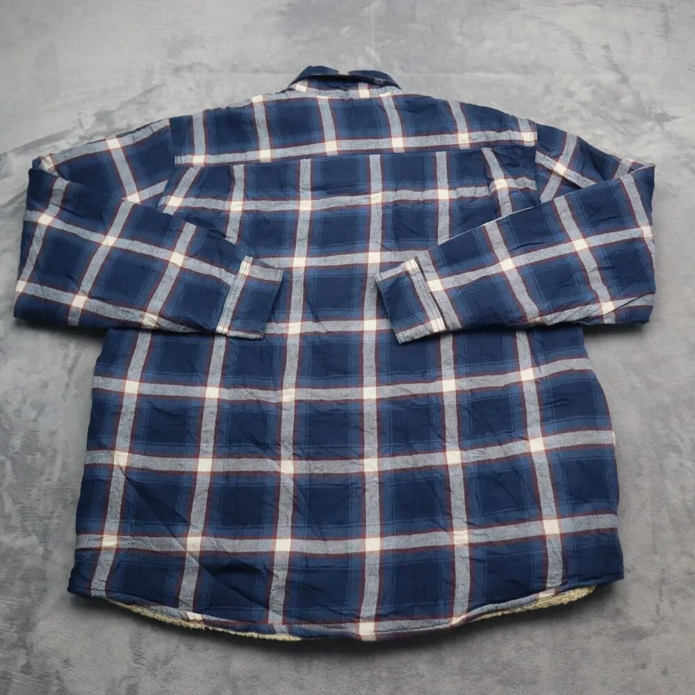 Wrangler Shacket Mens Large Blue Plaid Quilted Flannel Shirt Jacket Button Up